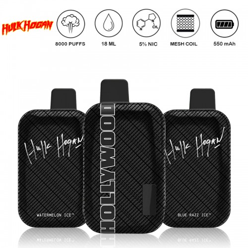 HULK HOGAN HOLLYWOOD 8000 PUFFS RECHARGEABLE DISPOSABLE VAPE 5CT/DISPLAY